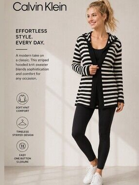 CALVIN KLEIN Performance Quick Dry Striped Hooded One button Cardigan NEW  XL